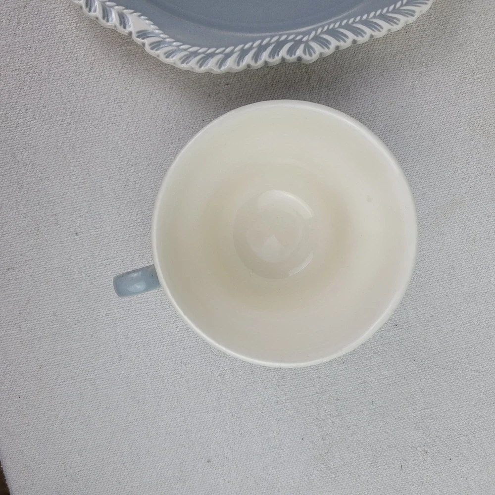Vintage Harker‎ Pottery Gray Snack Set Cup and Square Plate